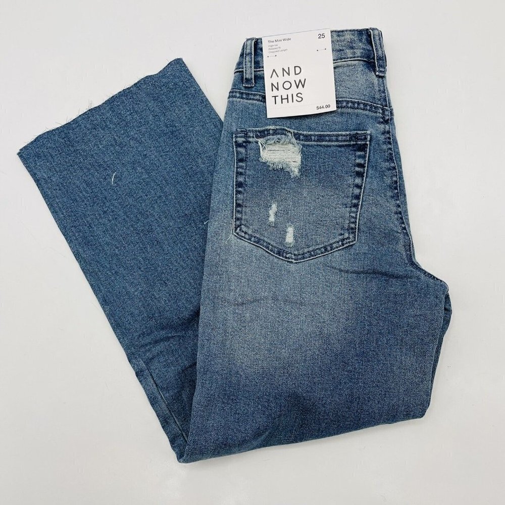 And Now This Womens Size 25 Distressed Ripped Mini Wide-Leg Jeans Sorrel Wash - Picture 4 of 7